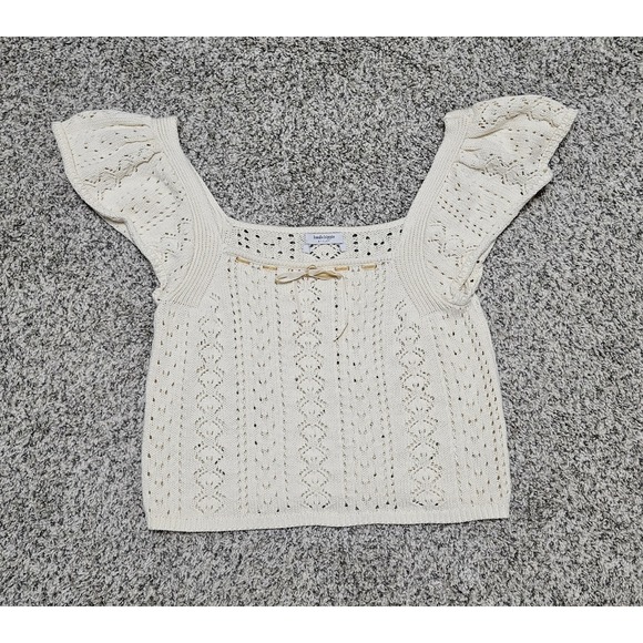 Haute Hippie Crochet Crop Top Women's Small Ivory Bohemian Flutter Sleeve EUC * - Picture 2 of 10